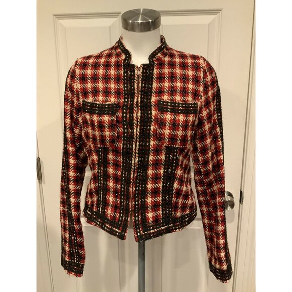 Aryn K Red, Cream & Black Herringbone Boucle Blazer, Size Medium, NWT! - Picture 1 of 10